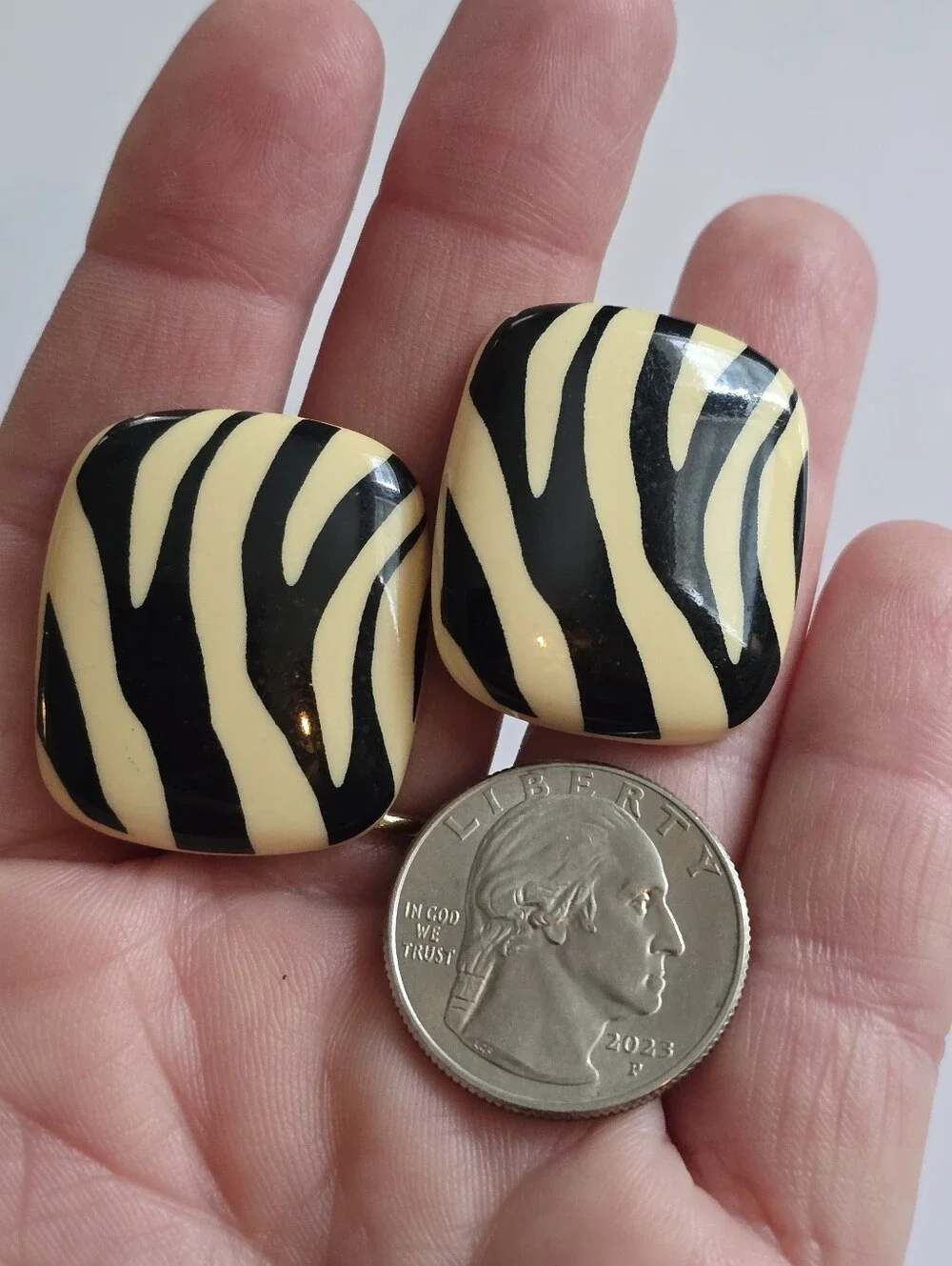 Vintage zebra earrings cream color clipon clip on back bold chunky
